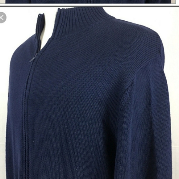 Grant Thomas Cotton Zippered Cardigan in Navy - Picture 3 of 7